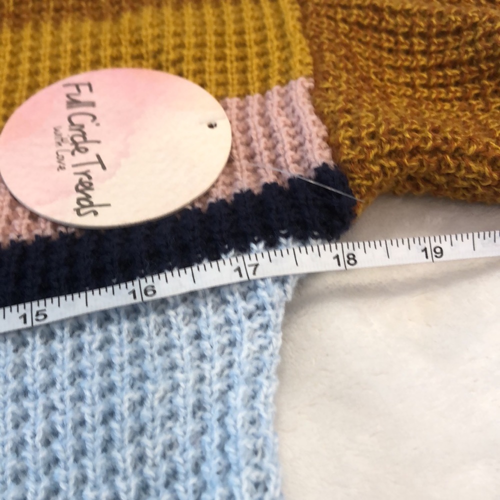 Full Circle Trends crop waffle knit sweater vibrant multicolored stripes SZ Med - Picture 7 of 9